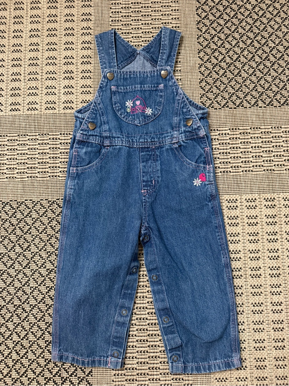 2013 Carhartt Denim Overalls w/barn and flower embroidery- size 18m